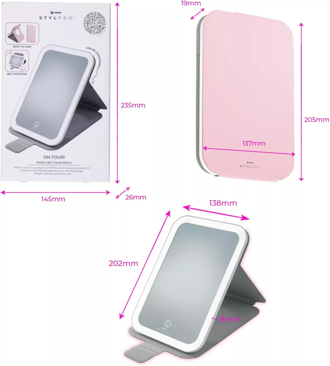 ON TOUR PETITE LED TRAVEL MIRROR – Imaginea 4