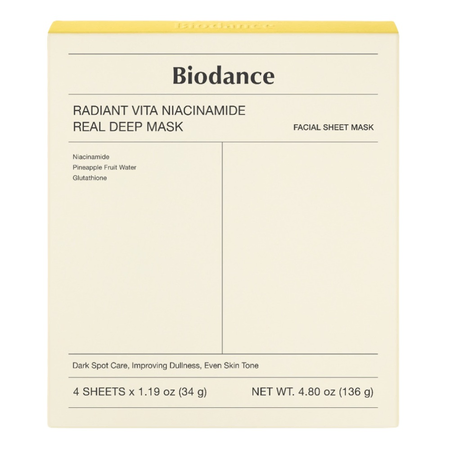 BIODANCE RADIANT VITA NIACINAMIDE REAL DEEP MASK, 4 buc